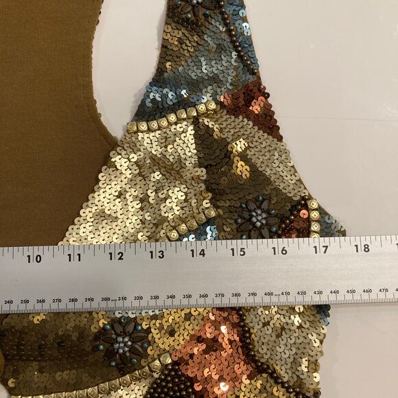 GODDESS OF BABYLON Vest Top S/M Sequins Beaded Gold Button Lined Rayon - Picture 11 of 12